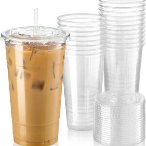 [100 Sets] 32oz Clear Plastic Cups With Lids Plus 250 Counts Paper straw…